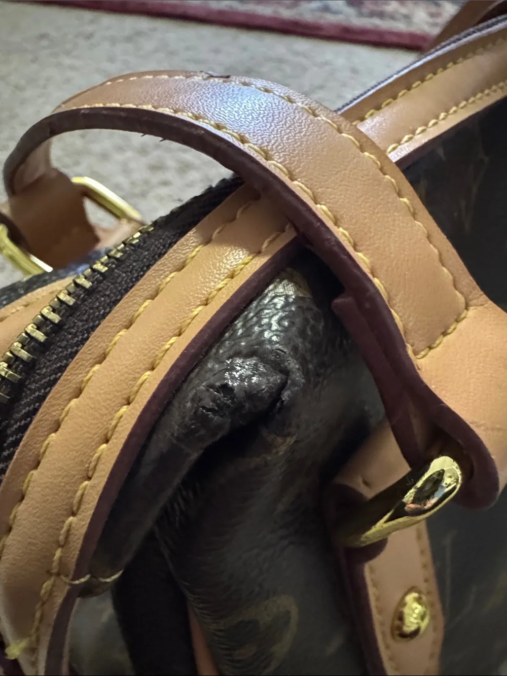 Faux LV Monogram Top-Handle Satchel in Brown & Tan - Picture 4 of 13